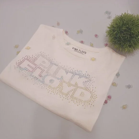 Pink Floyd Cropped Graphic Tee with Rhinestone Logo – Size L - Picture 3 of 8